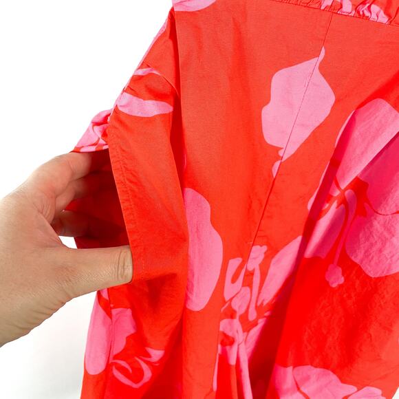 Staud Georgia Floral‎ Romper Red Pink Halter Cutout Open Back Sleeveless Sz 10 - Picture 13 of 14